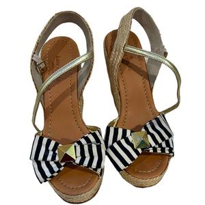 Kate Spade New York Espadrilles wedges Size 7 black & white striped Gold Spain